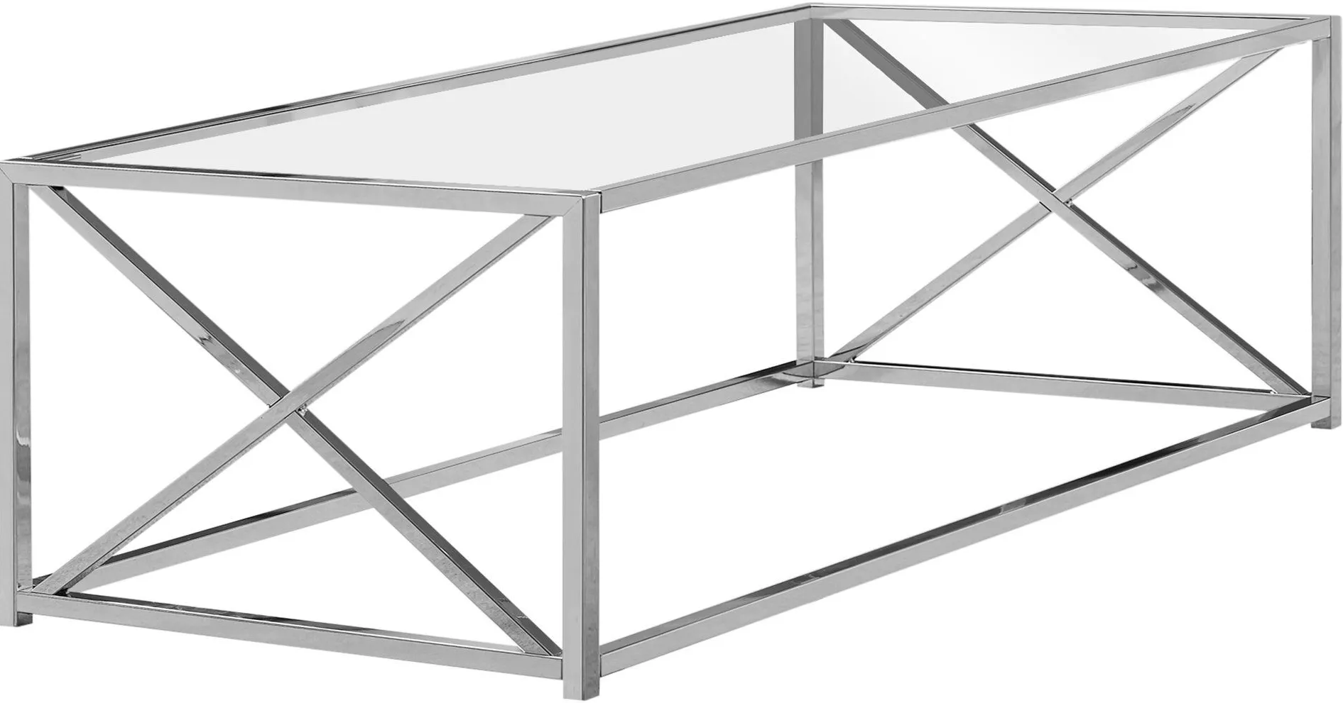 Coffee Table, Accent, Cocktail, Rectangular, Living Room, 44"L, Metal, Tempered Glass, Chrome, Clear, Contemporary, Modern