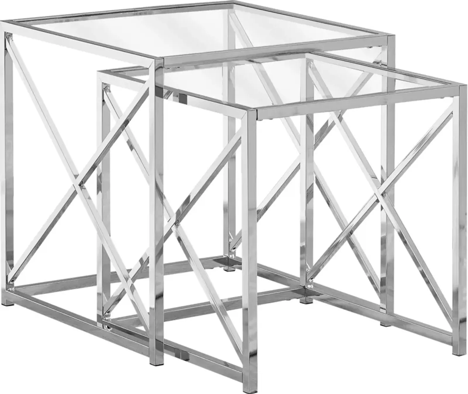 Nesting Table, Set Of 2, Side, End, Accent, Living Room, Bedroom, Metal, Tempered Glass, Chrome, Clear, Contemporary, Modern