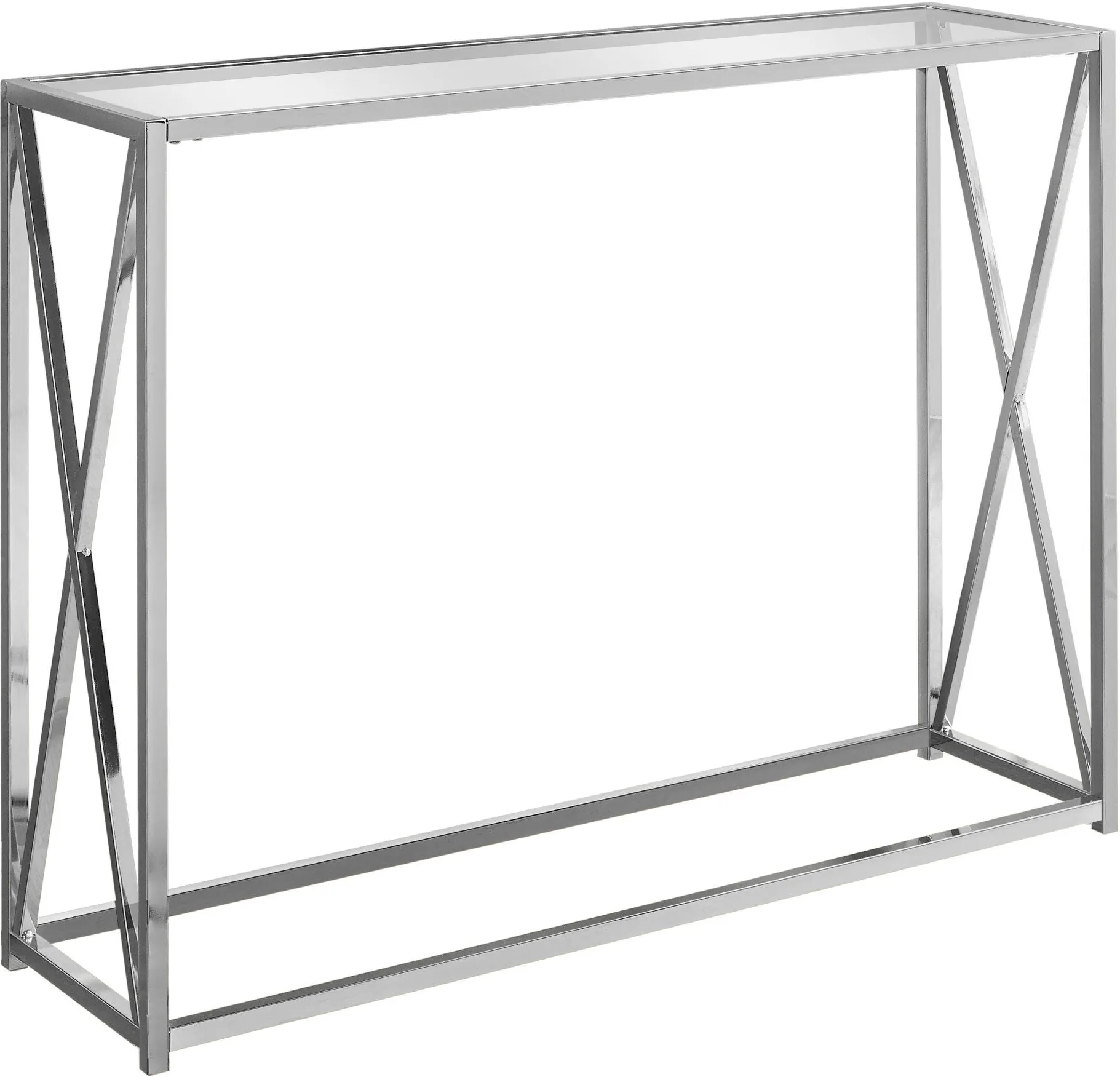 Accent Table, Console, Entryway, Narrow, Sofa, Living Room, Bedroom, Metal, Tempered Glass, Chrome, Clear, Contemporary, Modern