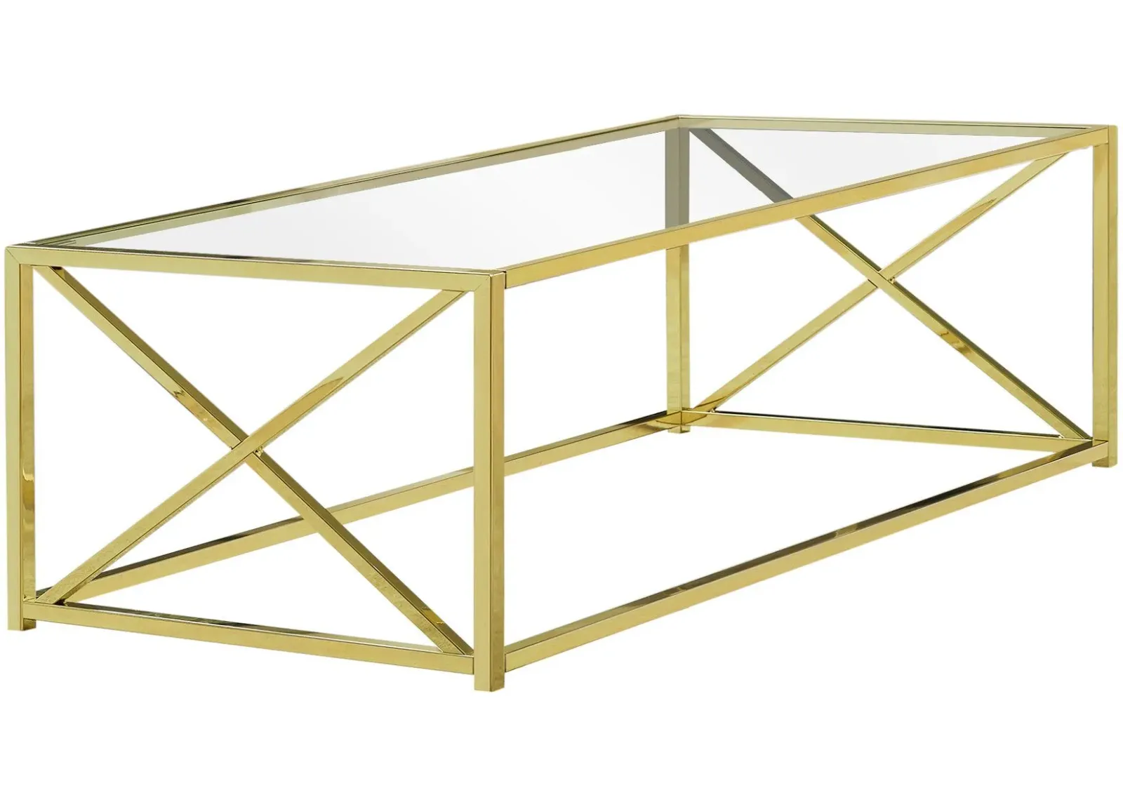 Coffee Table, Accent, Cocktail, Rectangular, Living Room, 44"L, Metal, Tempered Glass, Gold, Contemporary, Modern