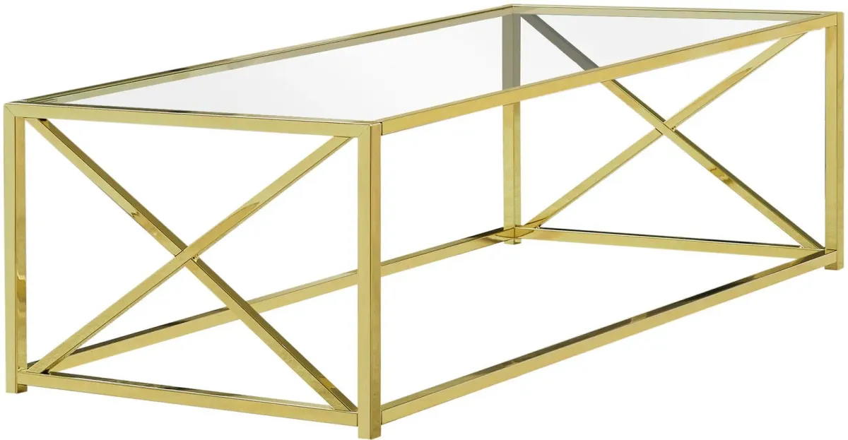 Coffee Table, Accent, Cocktail, Rectangular, Living Room, 44"L, Metal, Tempered Glass, Gold, Contemporary, Modern