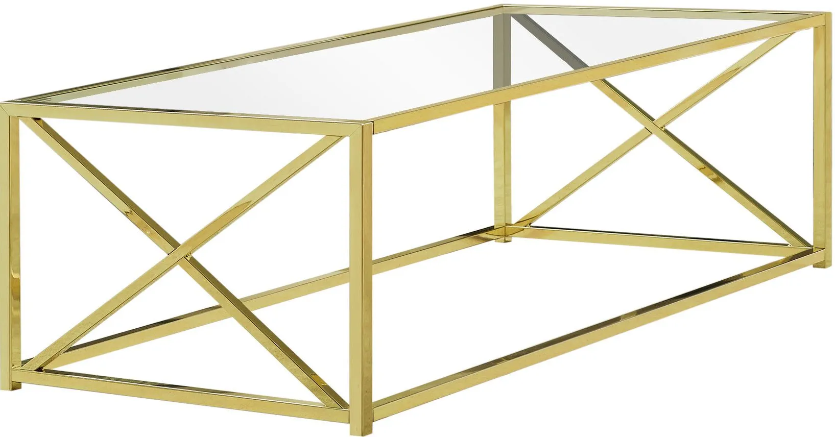 Coffee Table, Accent, Cocktail, Rectangular, Living Room, 44"L, Metal, Tempered Glass, Gold, Contemporary, Modern