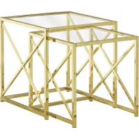 Nesting Table, Set Of 2, Side, End, Accent, Living Room, Bedroom, Metal, Tempered Glass, Gold, Clear, Contemporary, Modern