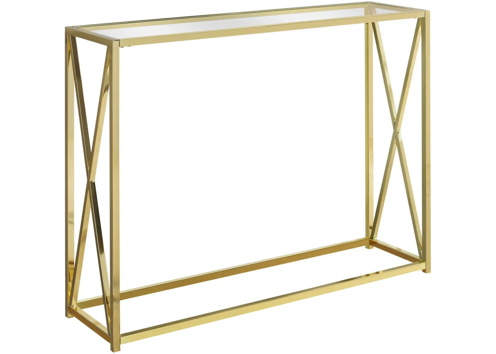 Accent Table, Console, Entryway, Narrow, Sofa, Living Room, Bedroom, Metal, Tempered Glass, Gold, Clear, Contemporary, Modern