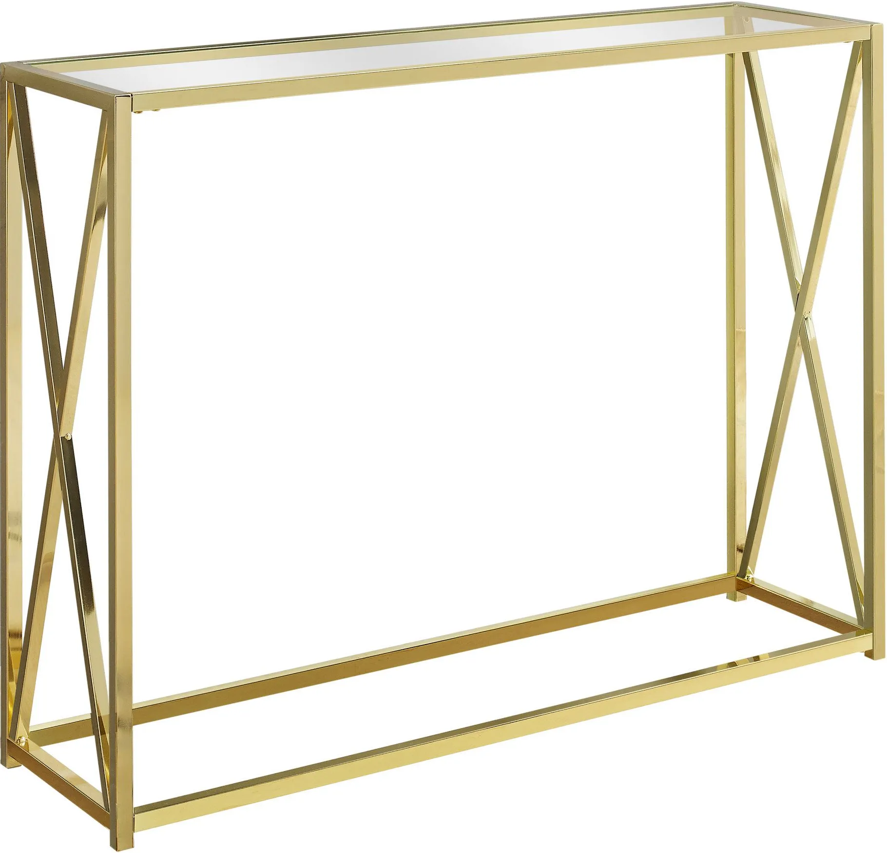 Accent Table, Console, Entryway, Narrow, Sofa, Living Room, Bedroom, Metal, Tempered Glass, Gold, Clear, Contemporary, Modern