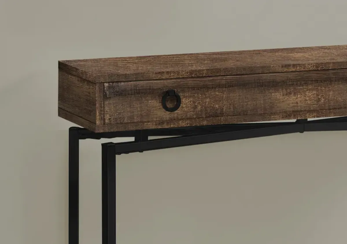 Accent Table, Console, Entryway, Narrow, Sofa, Storage Drawer, Living Room, Bedroom, Metal, Laminate, Brown, Black, Contemporary, Modern