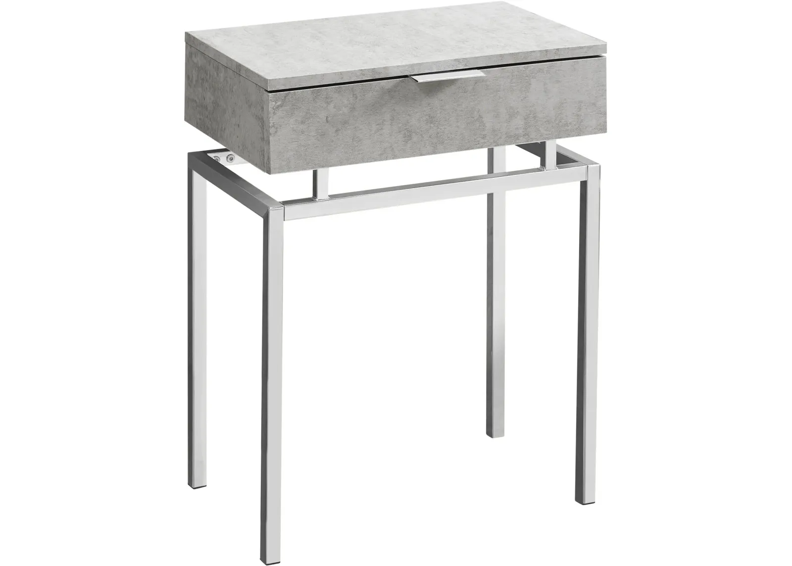 Accent Table, Side, End, Nightstand, Lamp, Storage Drawer, Living Room, Bedroom, Metal, Laminate, Grey, Chrome, Contemporary, Modern