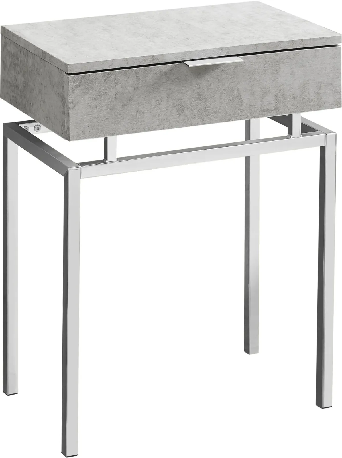 Accent Table, Side, End, Nightstand, Lamp, Storage Drawer, Living Room, Bedroom, Metal, Laminate, Grey, Chrome, Contemporary, Modern