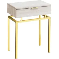 Accent Table, Side, End, Nightstand, Lamp, Storage Drawer, Living Room, Bedroom, Metal, Laminate, Beige Marble Look, Gold, Contemporary, Modern