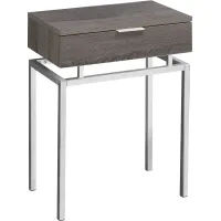 Accent Table, Side, End, Nightstand, Lamp, Storage Drawer, Living Room, Bedroom, Metal, Laminate, Brown, Chrome, Contemporary, Modern