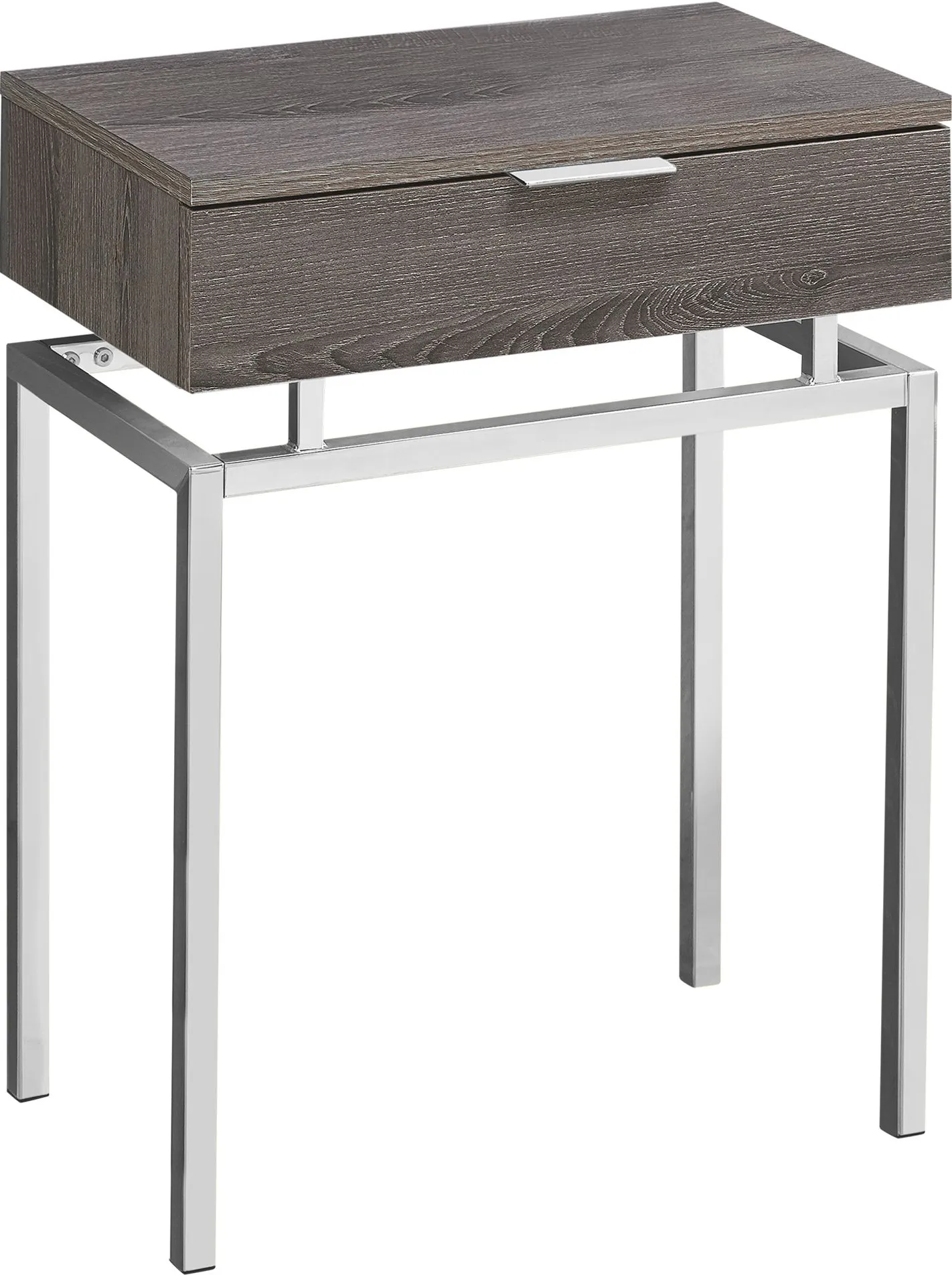 Accent Table, Side, End, Nightstand, Lamp, Storage Drawer, Living Room, Bedroom, Metal, Laminate, Brown, Chrome, Contemporary, Modern