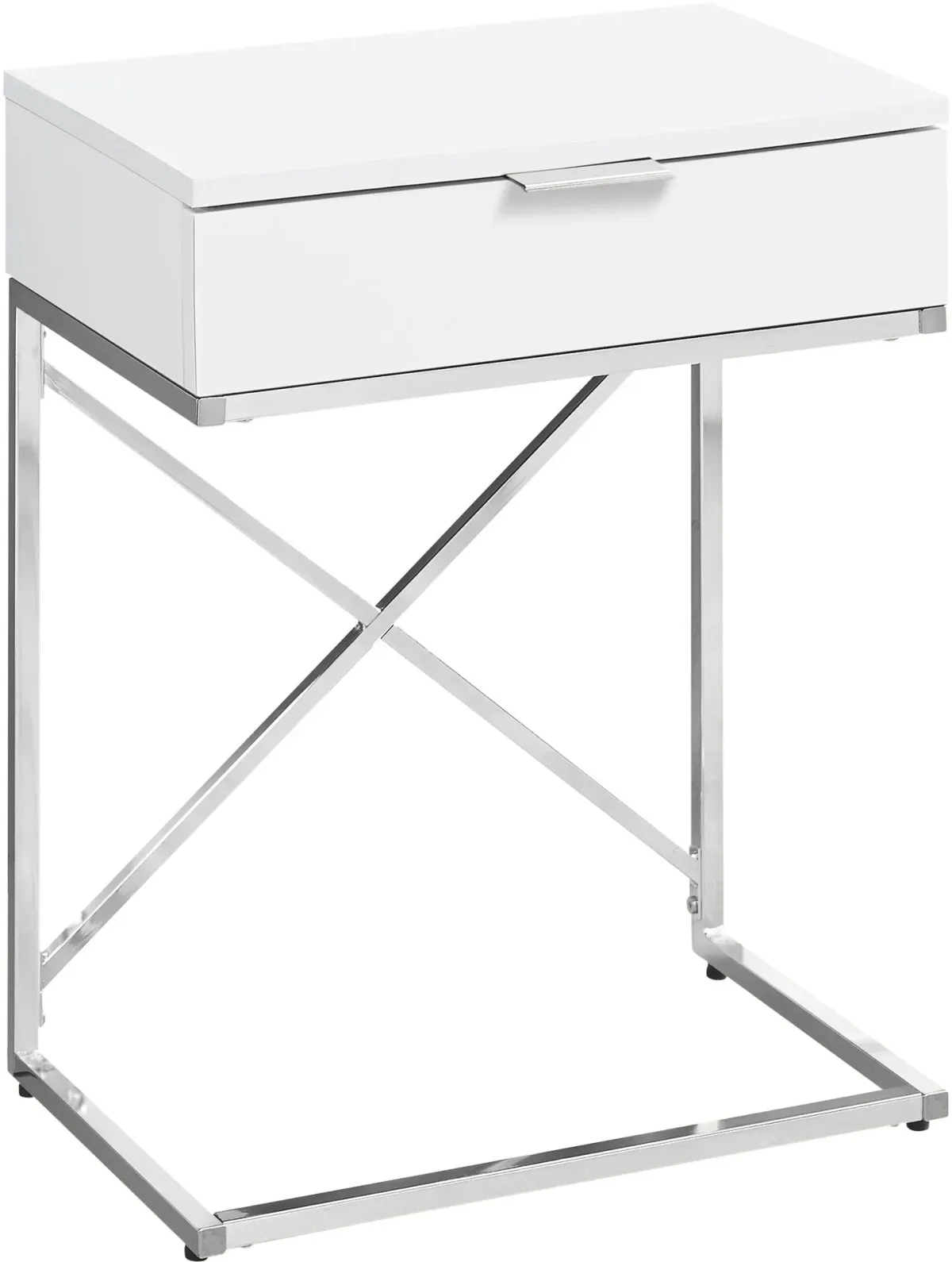 Accent Table, Side, End, Nightstand, Lamp, Storage Drawer, Living Room, Bedroom, Metal, Laminate, Glossy White, Chrome, Contemporary, Modern