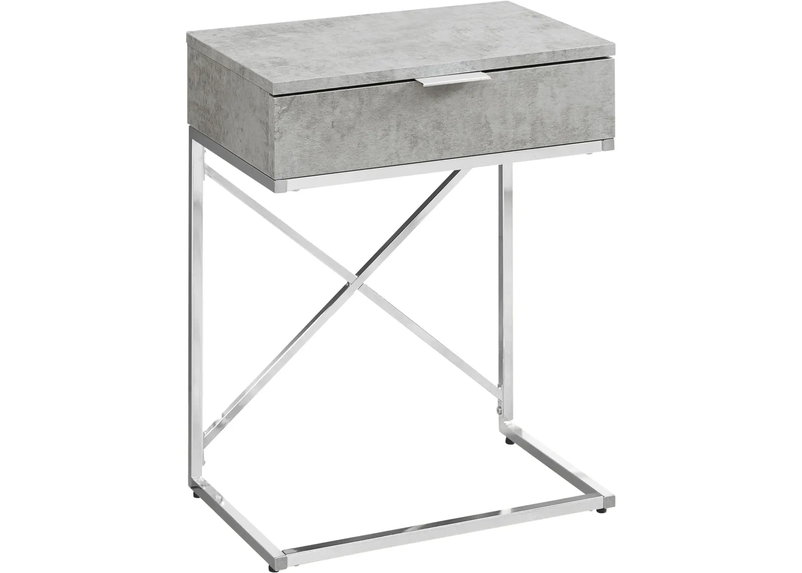 Accent Table, Side, End, Nightstand, Lamp, Storage Drawer, Living Room, Bedroom, Metal, Laminate, Grey, Chrome, Contemporary, Modern