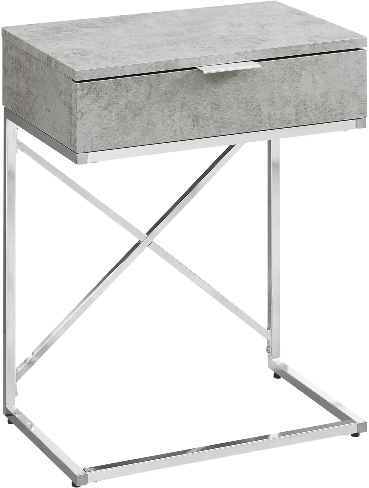 Accent Table, Side, End, Nightstand, Lamp, Storage Drawer, Living Room, Bedroom, Metal, Laminate, Grey, Chrome, Contemporary, Modern