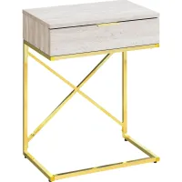 Accent Table, Side, End, Nightstand, Lamp, Storage Drawer, Living Room, Bedroom, Metal, Laminate, Beige Marble Look, Gold, Contemporary, Modern
