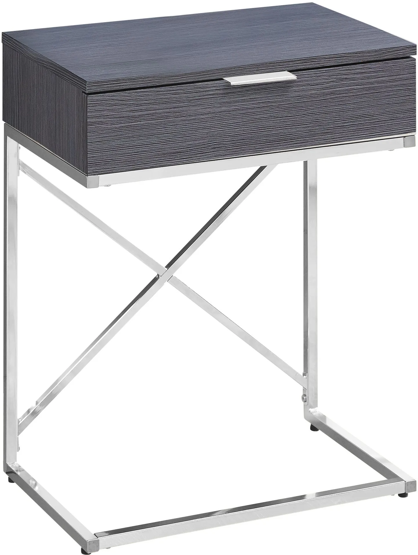 Accent Table, Side, End, Nightstand, Lamp, Storage Drawer, Living Room, Bedroom, Metal, Laminate, Grey, Chrome, Contemporary, Modern