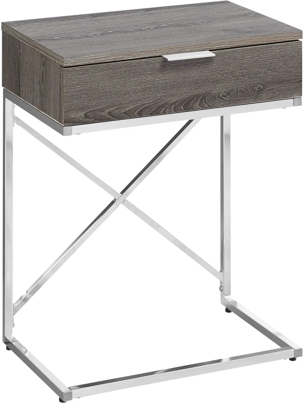 Accent Table, Side, End, Nightstand, Lamp, Storage Drawer, Living Room, Bedroom, Metal, Laminate, Brown, Chrome, Contemporary, Modern