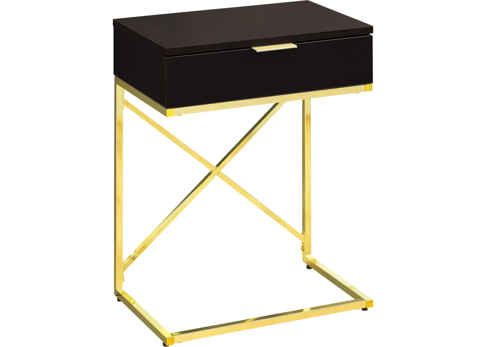 Accent Table, Side, End, Nightstand, Lamp, Storage Drawer, Living Room, Bedroom, Metal, Laminate, Brown, Gold, Contemporary, Modern