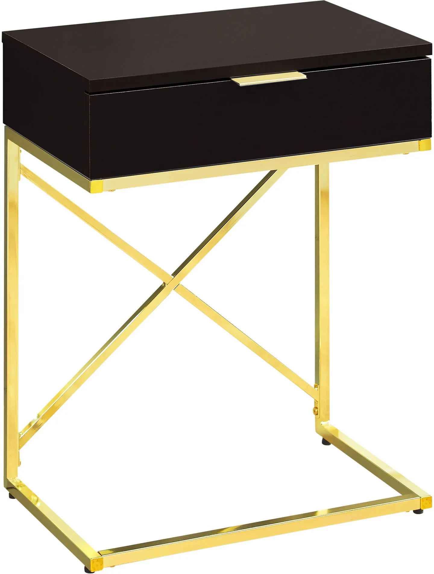 Accent Table, Side, End, Nightstand, Lamp, Storage Drawer, Living Room, Bedroom, Metal, Laminate, Brown, Gold, Contemporary, Modern