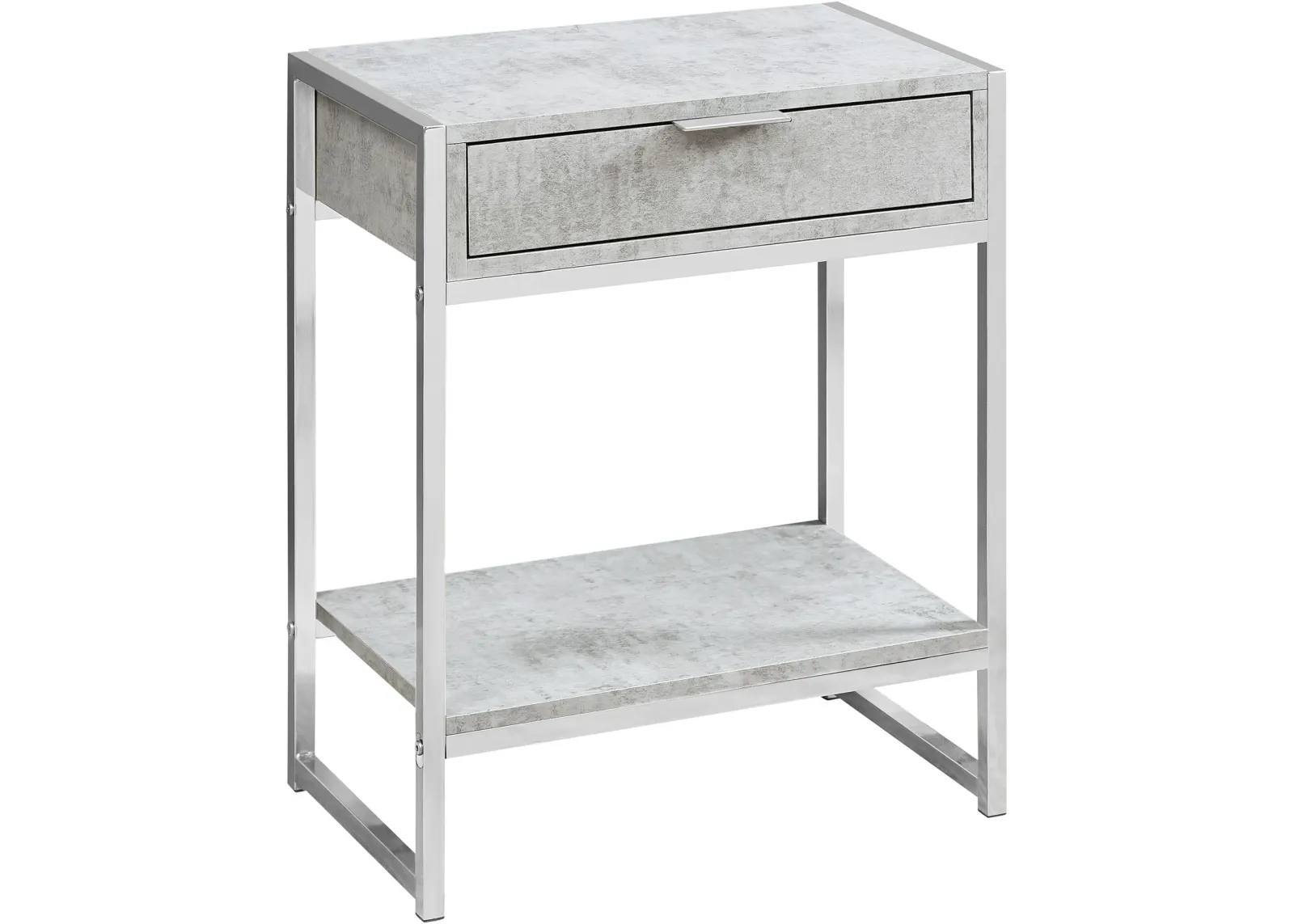 Accent Table, Side, End, Nightstand, Lamp, Storage Drawer, Living Room, Bedroom, Metal, Laminate, Grey, Chrome, Contemporary, Modern