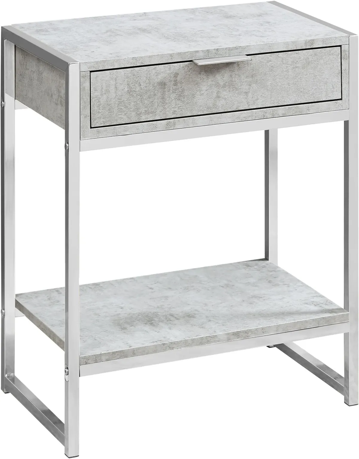 Accent Table, Side, End, Nightstand, Lamp, Storage Drawer, Living Room, Bedroom, Metal, Laminate, Grey, Chrome, Contemporary, Modern