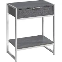 Accent Table, Side, End, Nightstand, Lamp, Storage Drawer, Living Room, Bedroom, Metal, Laminate, Grey, Chrome, Contemporary, Modern