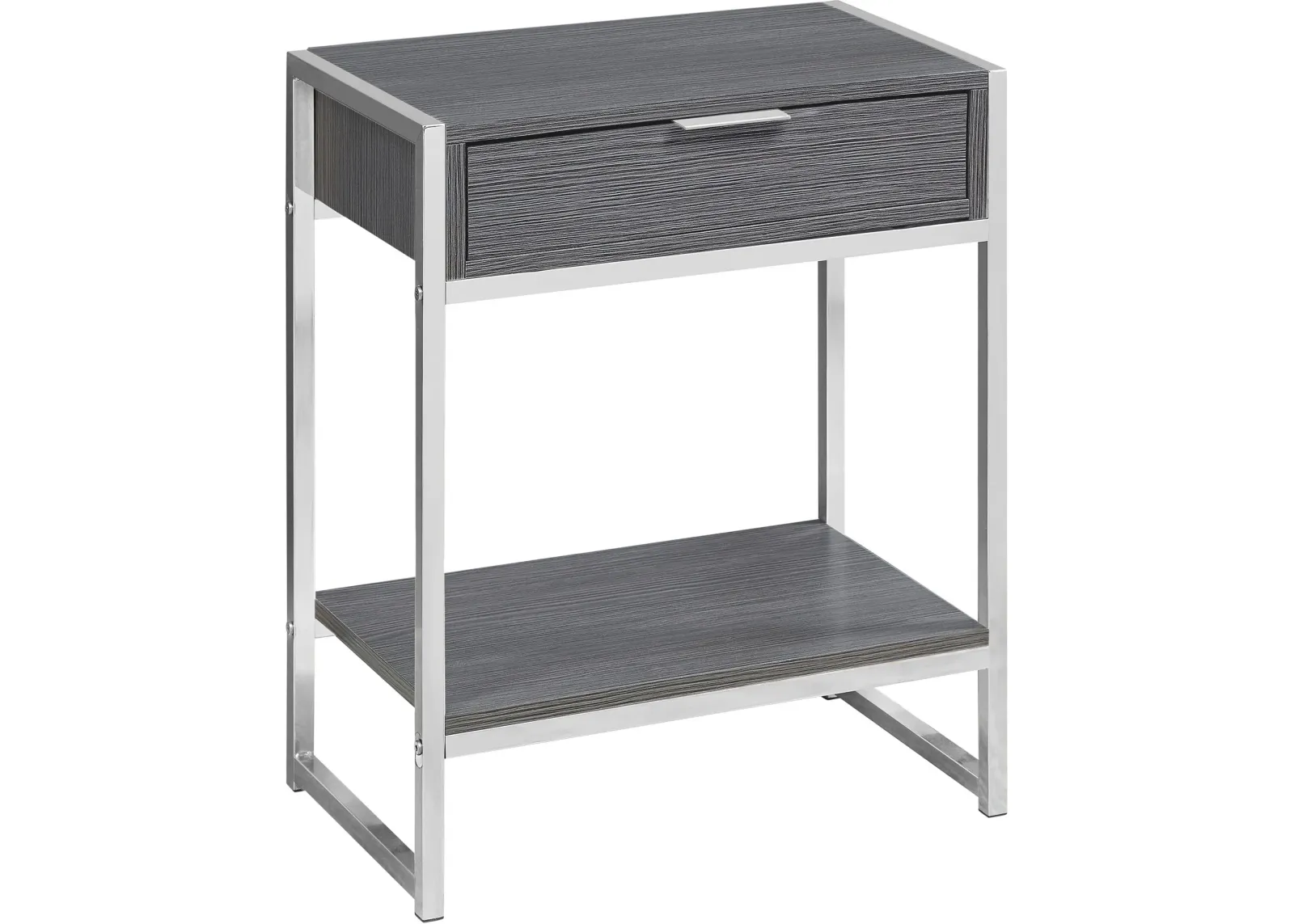 Accent Table, Side, End, Nightstand, Lamp, Storage Drawer, Living Room, Bedroom, Metal, Laminate, Grey, Chrome, Contemporary, Modern