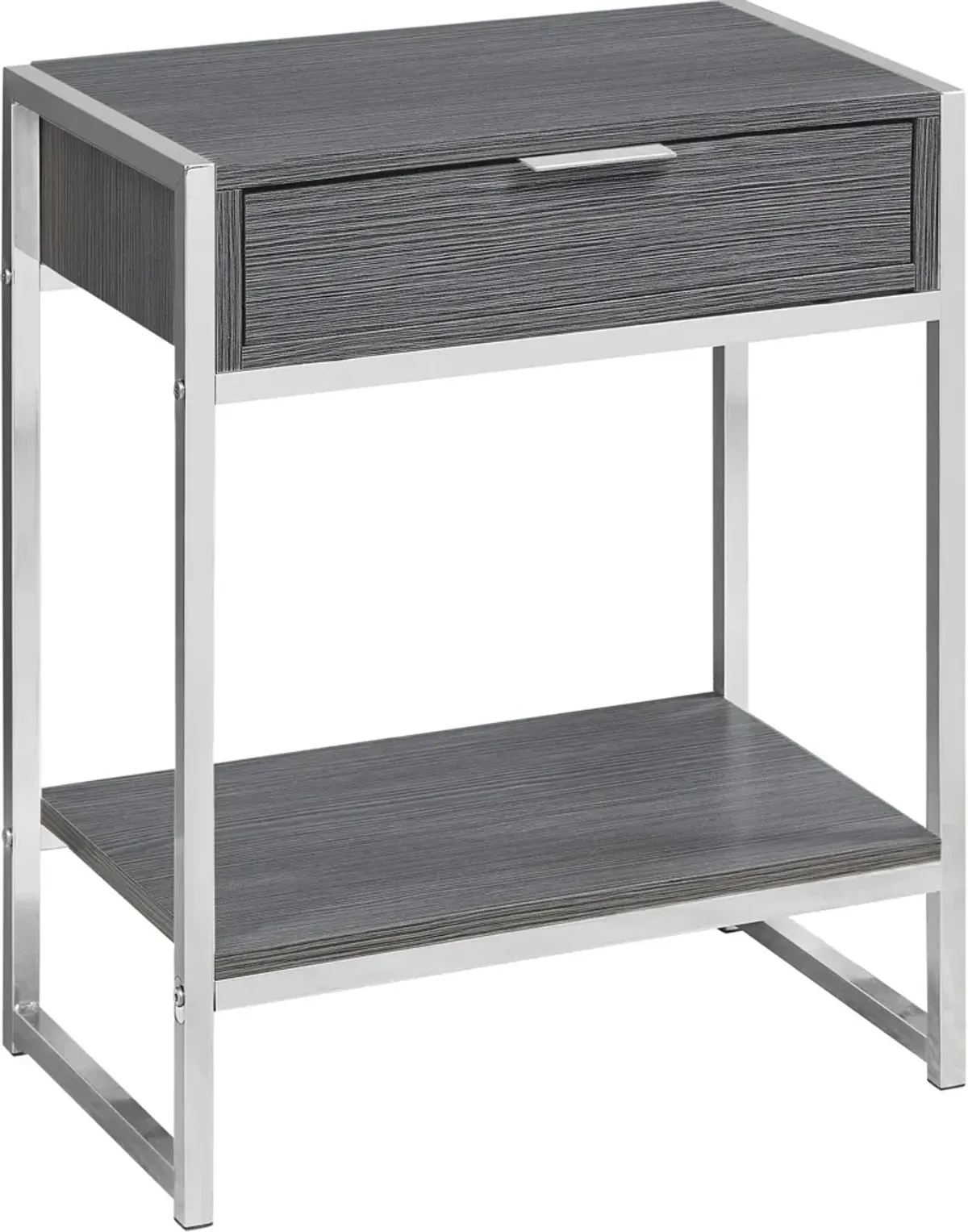 Accent Table, Side, End, Nightstand, Lamp, Storage Drawer, Living Room, Bedroom, Metal, Laminate, Grey, Chrome, Contemporary, Modern