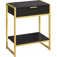 Accent Table, Side, End, Nightstand, Lamp, Storage Drawer, Living Room, Bedroom, Metal, Laminate, Brown, Gold, Contemporary, Modern