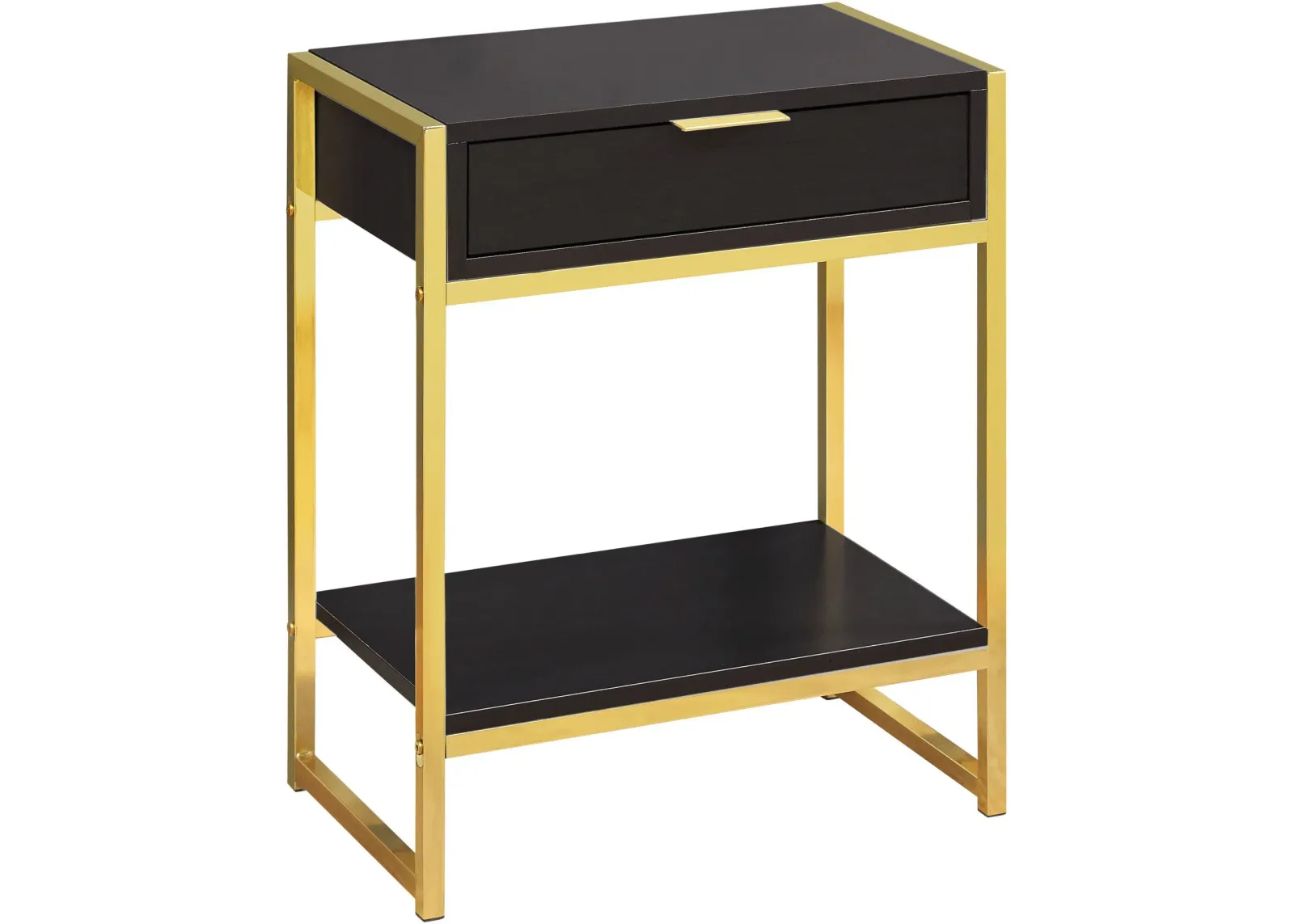 Accent Table, Side, End, Nightstand, Lamp, Storage Drawer, Living Room, Bedroom, Metal, Laminate, Brown, Gold, Contemporary, Modern