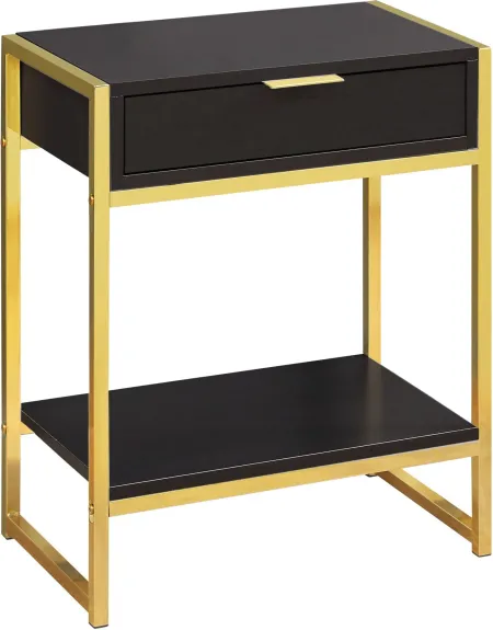 Accent Table, Side, End, Nightstand, Lamp, Storage Drawer, Living Room, Bedroom, Metal, Laminate, Brown, Gold, Contemporary, Modern