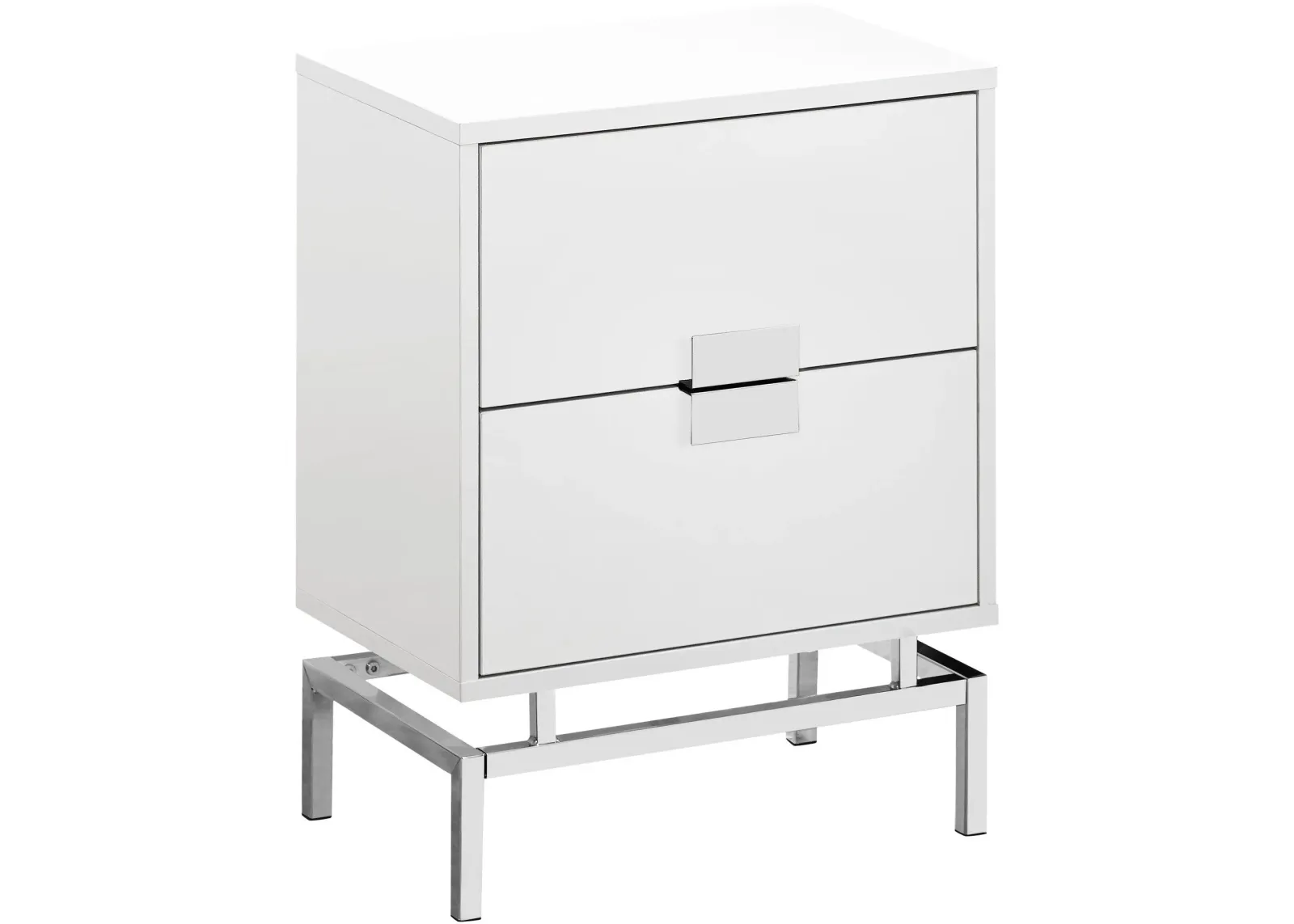 Accent Table, Side, End, Nightstand, Lamp, Storage Drawer, Living Room, Bedroom, Metal, Laminate, Glossy White, Chrome, Contemporary, Modern