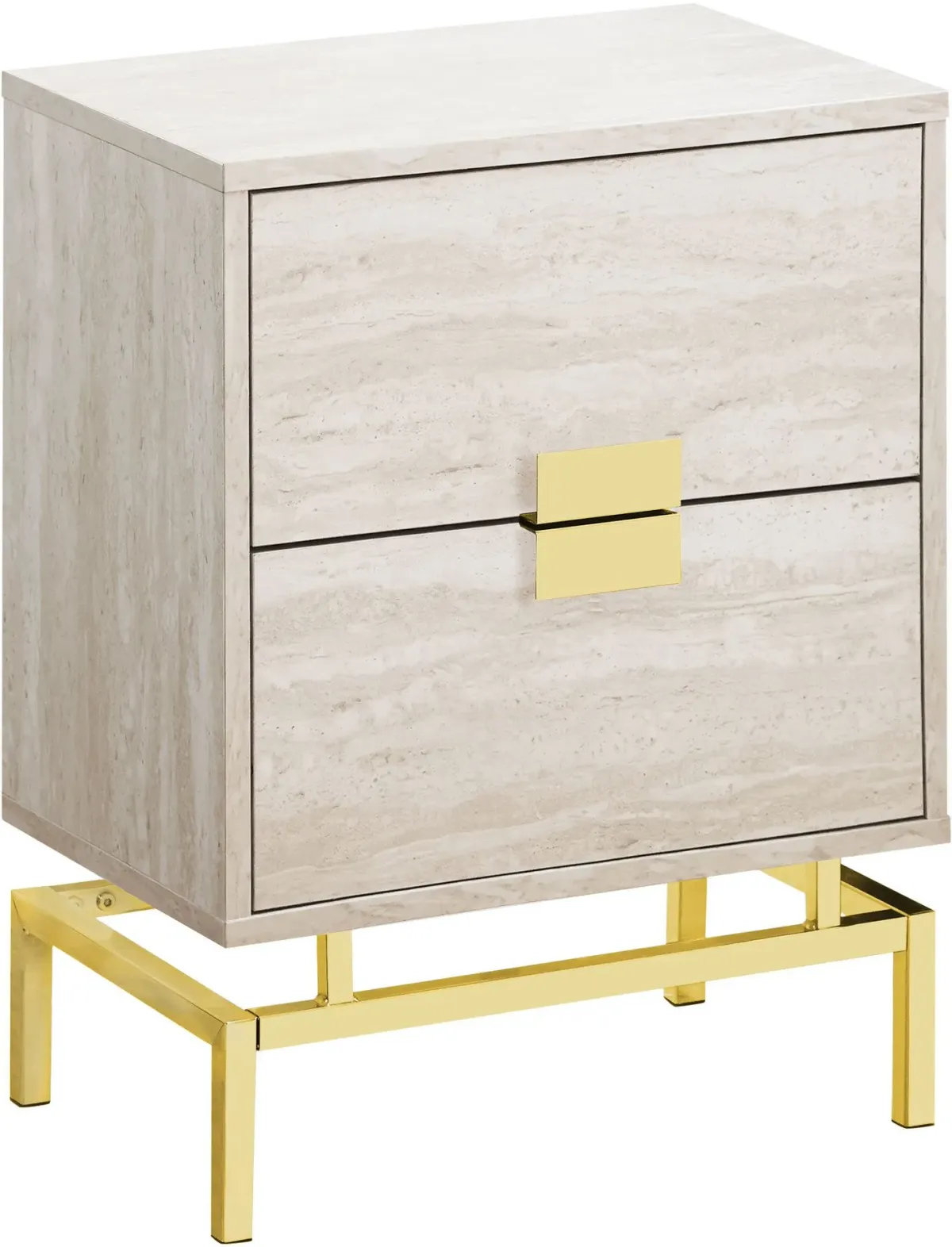 Accent Table, Side, End, Nightstand, Lamp, Storage Drawer, Living Room, Bedroom, Metal, Laminate, Beige Marble Look, Gold, Contemporary, Modern