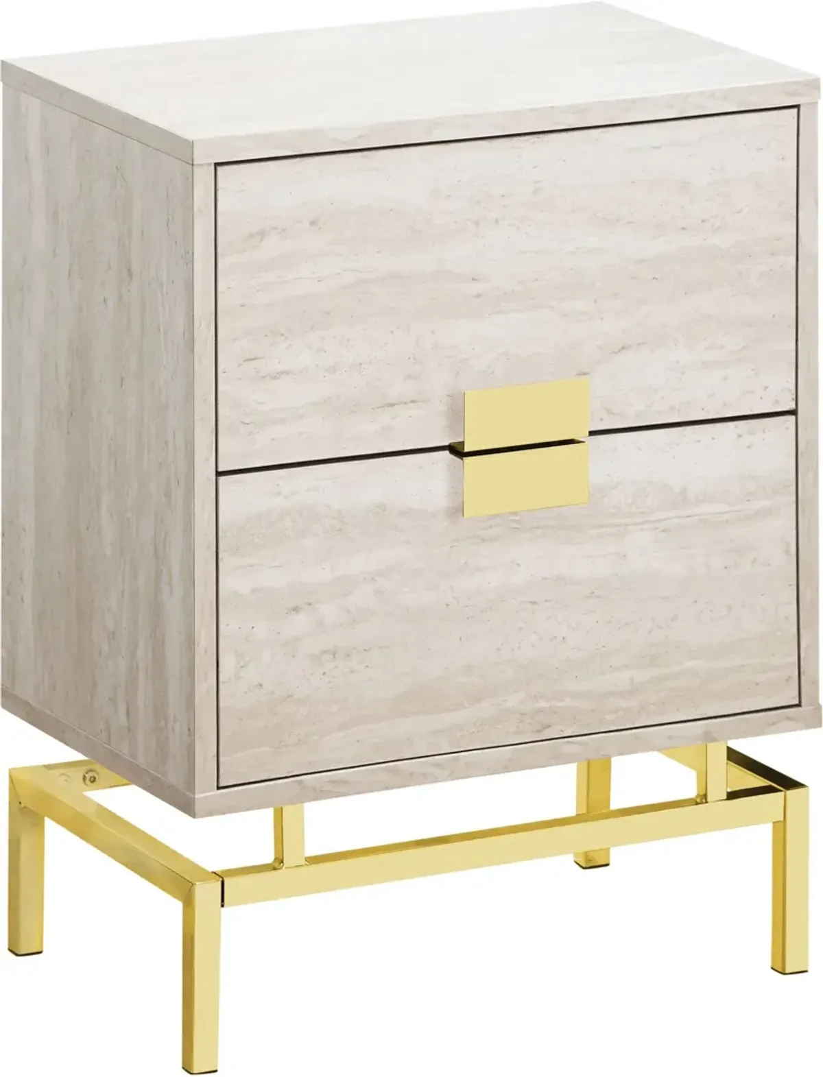 Accent Table, Side, End, Nightstand, Lamp, Storage Drawer, Living Room, Bedroom, Metal, Laminate, Beige Marble Look, Gold, Contemporary, Modern