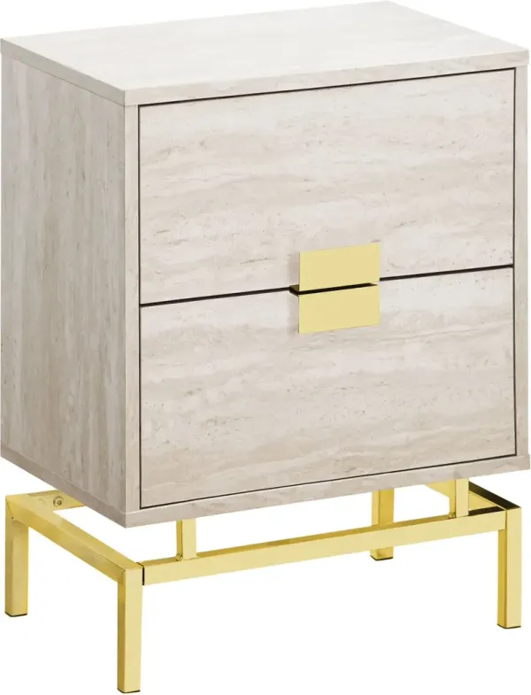 Accent Table, Side, End, Nightstand, Lamp, Storage Drawer, Living Room, Bedroom, Metal, Laminate, Beige Marble Look, Gold, Contemporary, Modern