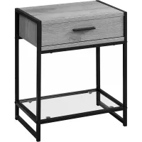 Accent Table, Side, End, Nightstand, Lamp, Storage Drawer, Living Room, Bedroom, Metal, Laminate, Tempered Glass, Grey, Black, Contemporary, Modern
