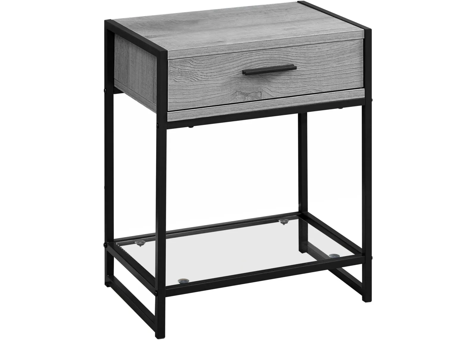 Accent Table, Side, End, Nightstand, Lamp, Storage Drawer, Living Room, Bedroom, Metal, Laminate, Tempered Glass, Grey, Black, Contemporary, Modern