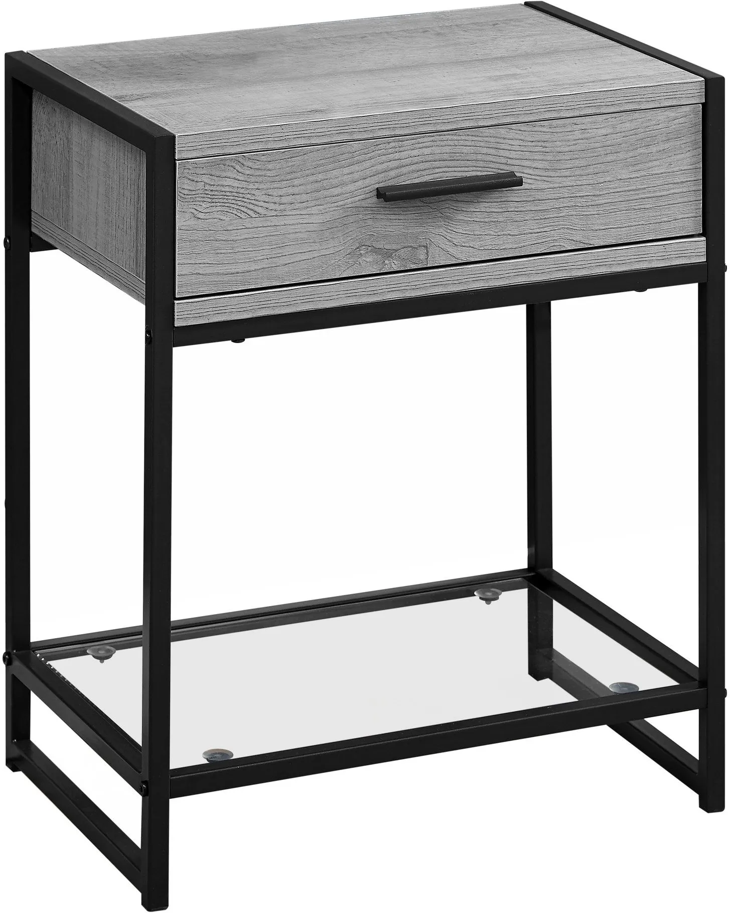 Accent Table, Side, End, Nightstand, Lamp, Storage Drawer, Living Room, Bedroom, Metal, Laminate, Tempered Glass, Grey, Black, Contemporary, Modern