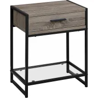 Accent Table, Side, End, Nightstand, Lamp, Storage Drawer, Living Room, Bedroom, Metal, Laminate, Tempered Glass, Brown, Black, Contemporary, Modern