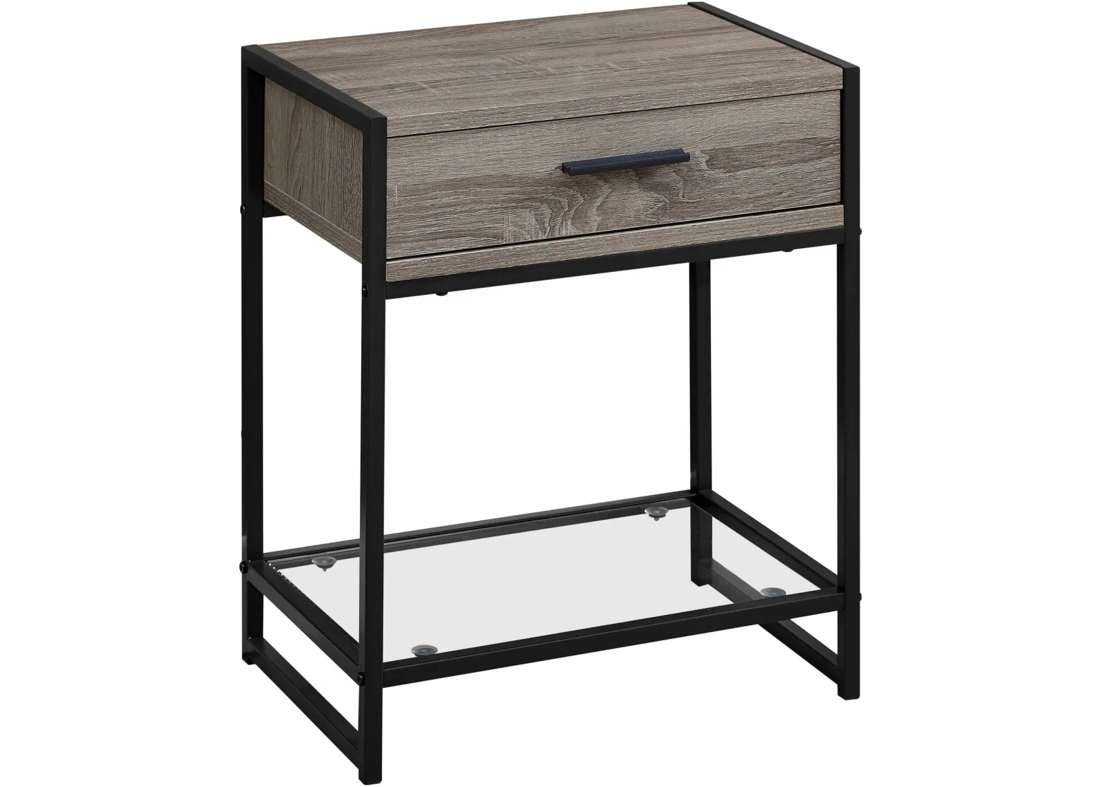 Accent Table, Side, End, Nightstand, Lamp, Storage Drawer, Living Room, Bedroom, Metal, Laminate, Tempered Glass, Brown, Black, Contemporary, Modern