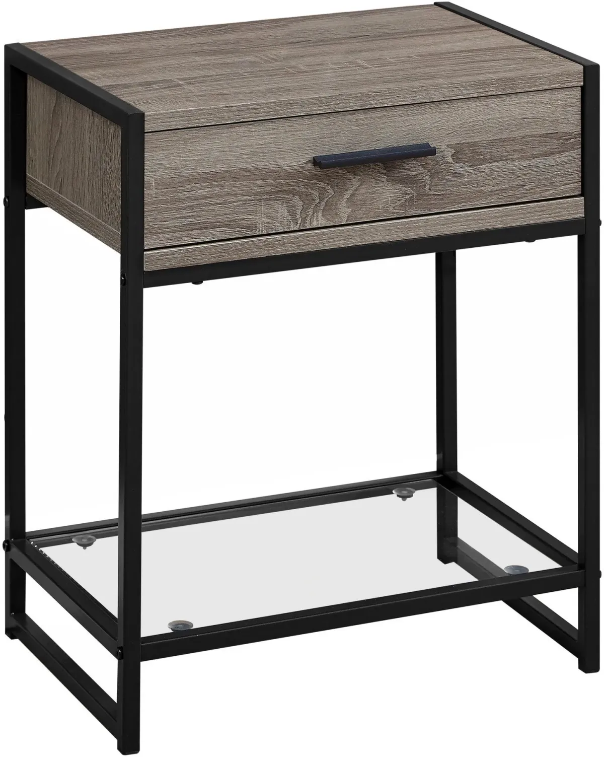 Accent Table, Side, End, Nightstand, Lamp, Storage Drawer, Living Room, Bedroom, Metal, Laminate, Tempered Glass, Brown, Black, Contemporary, Modern