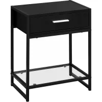 Accent Table, Side, End, Nightstand, Lamp, Storage Drawer, Living Room, Bedroom, Metal, Laminate, Tempered Glass, Black, Clear, Contemporary, Modern