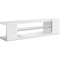 Tv Stand, 60 Inch, Console, Media Entertainment Center, Storage Shelves, Living Room, Bedroom, Laminate, Tempered Glass, Glossy White, Clear, Contemporary, Modern