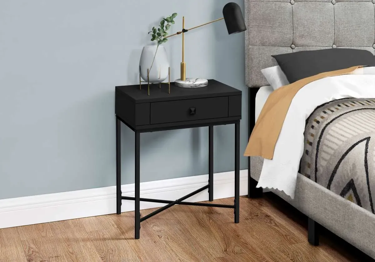 Accent Table, Side, End, Nightstand, Lamp, Storage Drawer, Living Room, Bedroom, Metal, Laminate, Black, Contemporary, Modern