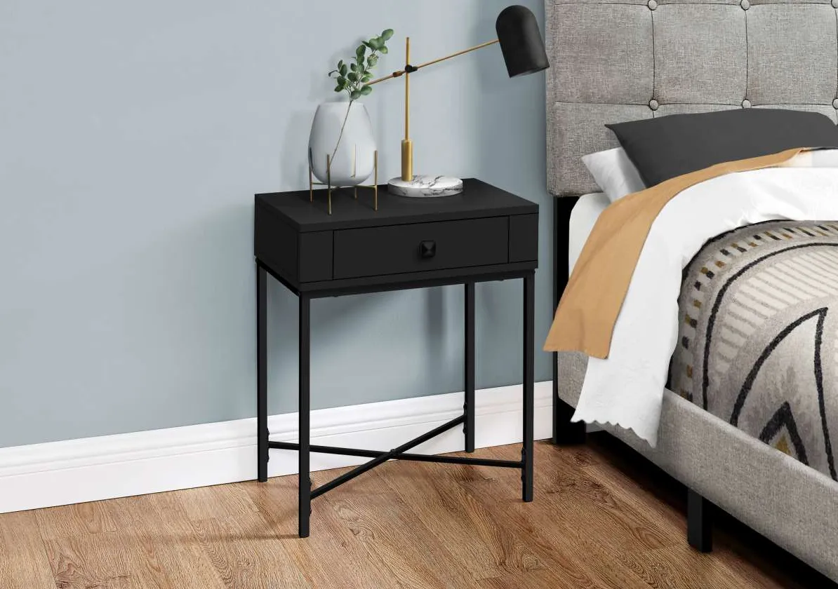 Accent Table, Side, End, Nightstand, Lamp, Storage Drawer, Living Room, Bedroom, Metal, Laminate, Black, Contemporary, Modern