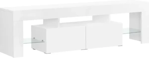 Tv Stand, 63 Inch, Console, Media Entertainment Center, Storage Cabinet, Living Room, Bedroom, Laminate, Glossy White, Clear, Contemporary, Modern
