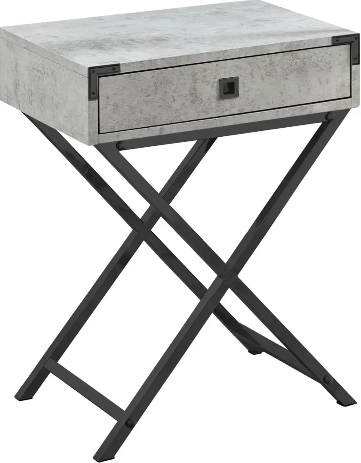 Accent Table, Side, End, Nightstand, Lamp, Storage Drawer, Living Room, Bedroom, Metal, Laminate, Grey, Black, Contemporary, Modern