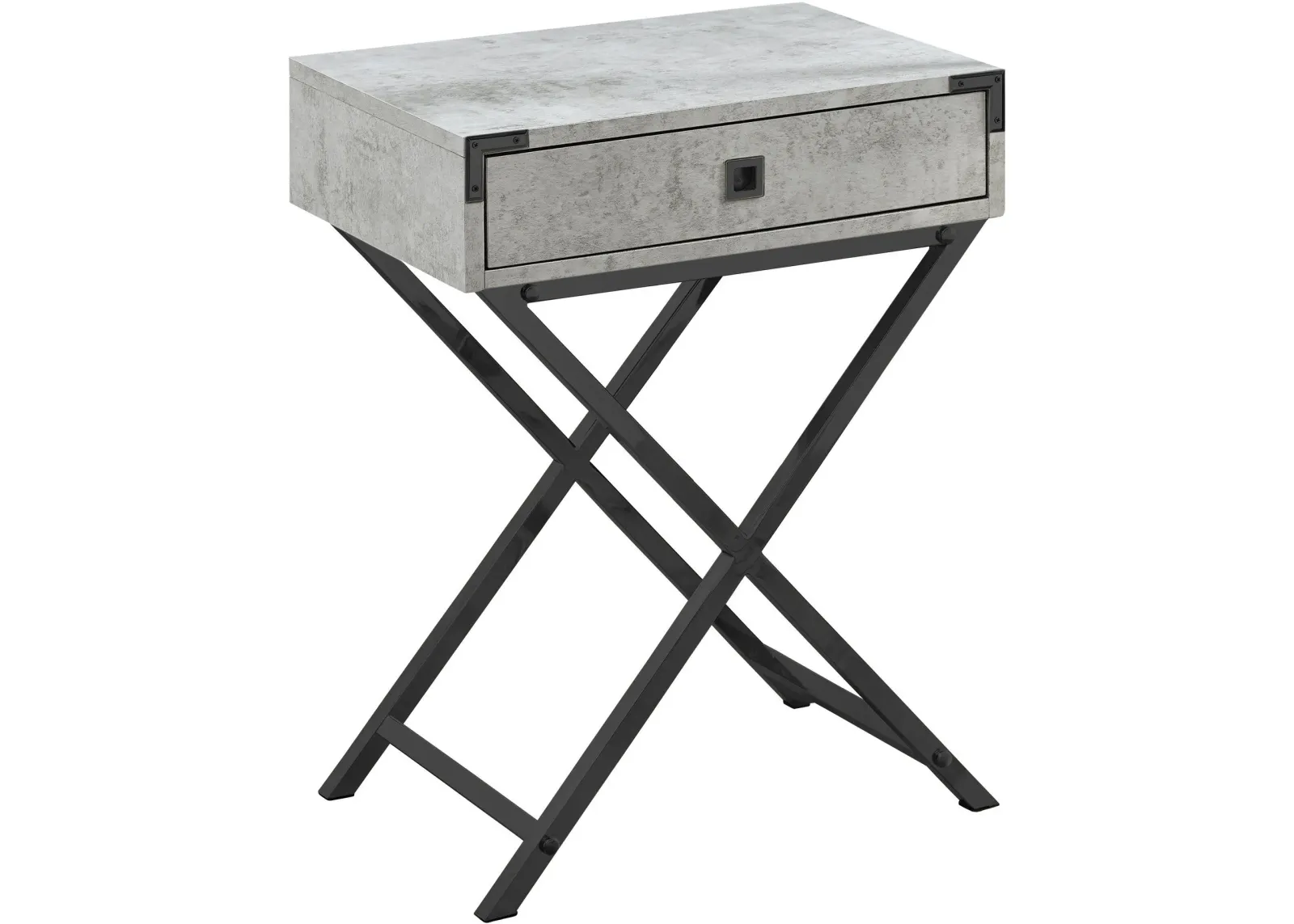 Accent Table, Side, End, Nightstand, Lamp, Storage Drawer, Living Room, Bedroom, Metal, Laminate, Grey, Black, Contemporary, Modern