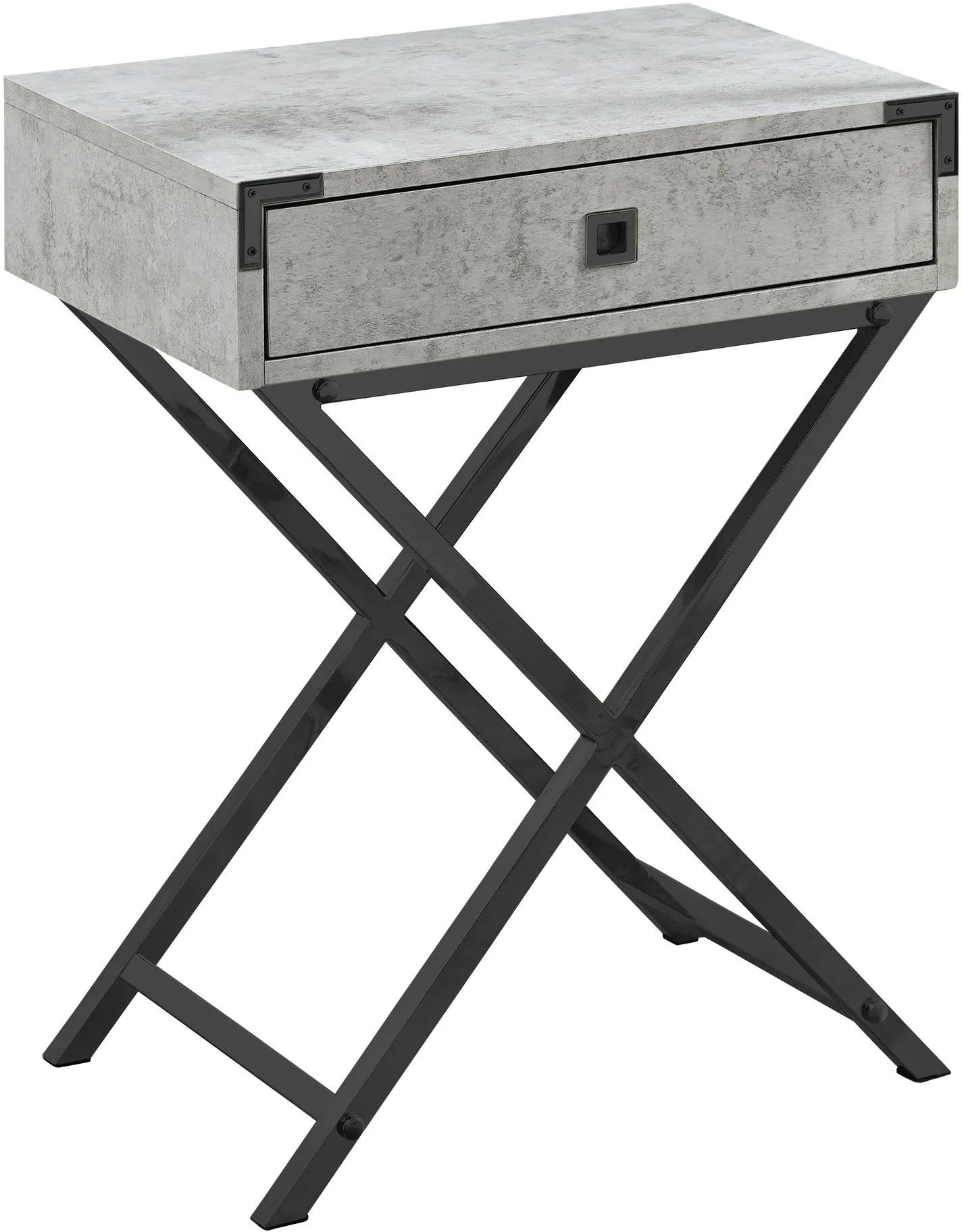 Accent Table, Side, End, Nightstand, Lamp, Storage Drawer, Living Room, Bedroom, Metal, Laminate, Grey, Black, Contemporary, Modern