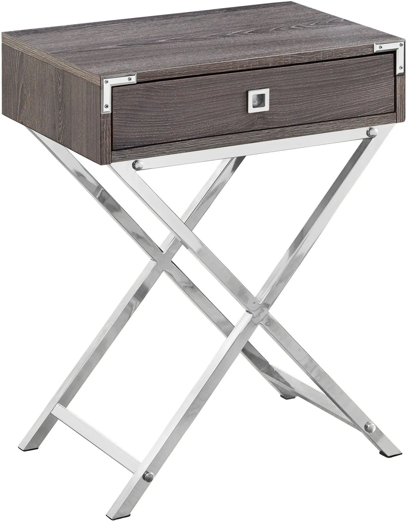 Accent Table, Side, End, Nightstand, Lamp, Storage Drawer, Living Room, Bedroom, Metal, Laminate, Brown, Chrome, Contemporary, Modern